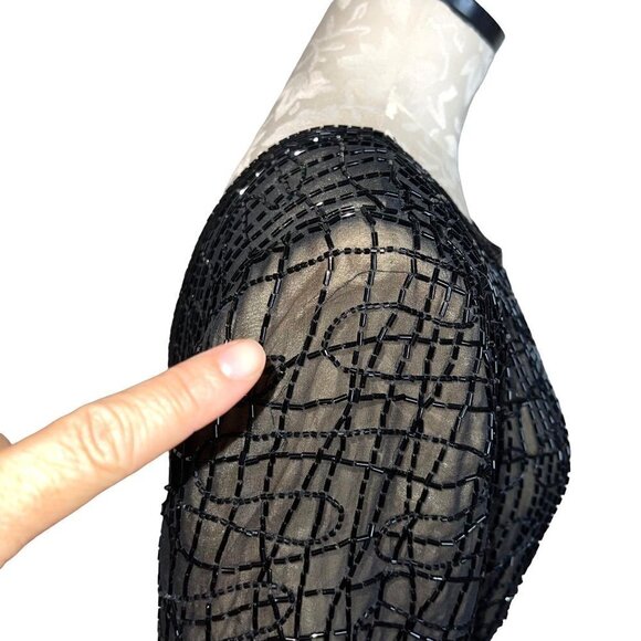 A.J. Bari Womens Dress Black Size 12 Vintage Beaded Shift Pure Silk Cocktail - Picture 11 of 16